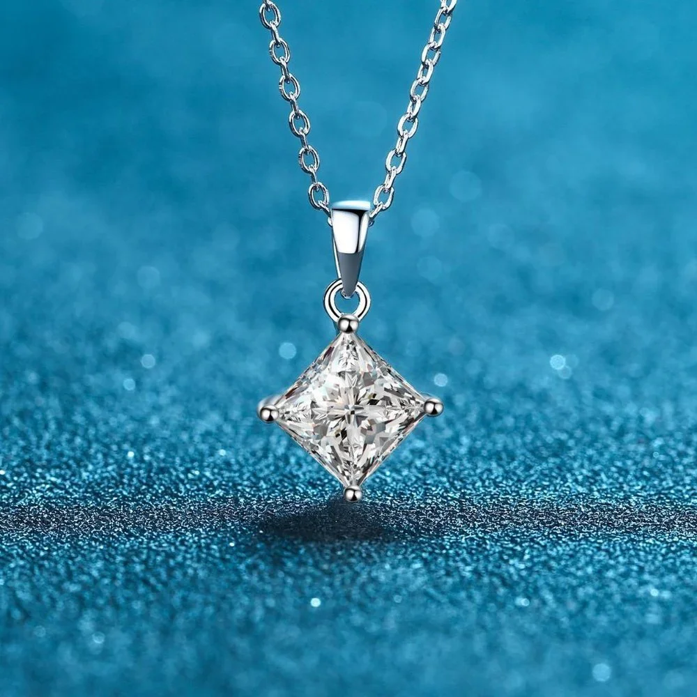 Certified 1ct. t.w. Moissanite Diamond Princess Cut Necklace NEW - Picture 1 of 7